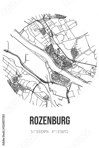 Abstract street map of Rozenburg located in Zuid-Holland municipality of Rotterdam. City map with lines