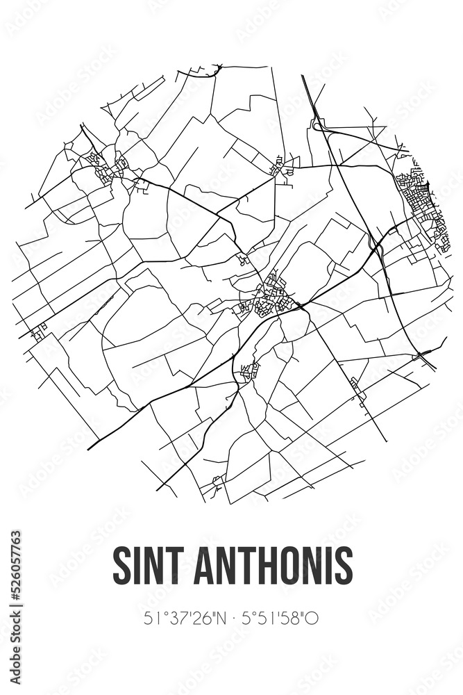 Abstract street map of Sint Anthonis located in Noord-Brabant municipality of Sint Anthonis. City map with lines Abstract street map of Sint Anthonis located in Noord-Brabant municipality of Sint Anthonis. City map with lines