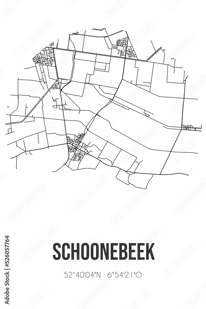 Abstract street map of Schoonebeek located in Drenthe municipality of Emmen. City map with lines