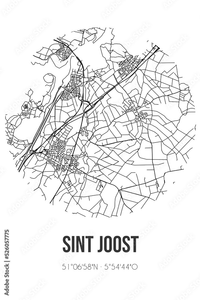 Abstract street map of Sint Joost located in Limburg municipality of Echt-Susteren. City map with lines