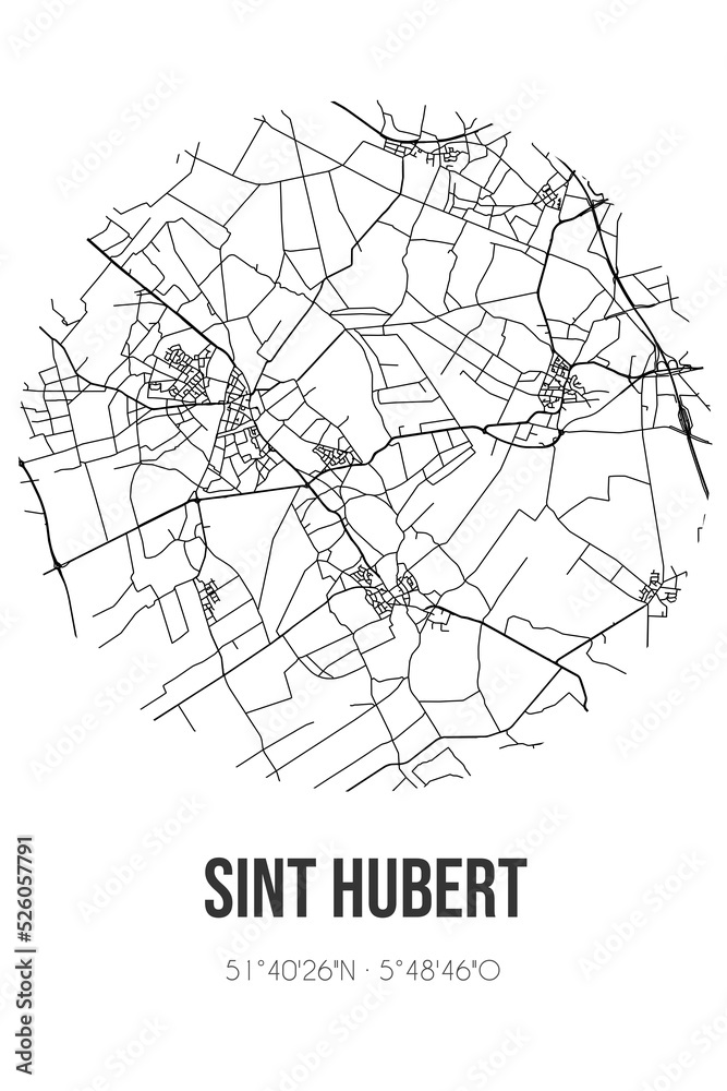 Abstract street map of Sint Hubert located in Noord-Brabant municipality of MillenSintHubert. City map with lines