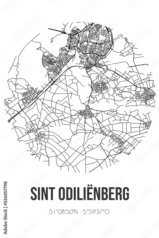 Abstract street map of Sint Odiliënberg located in Limburg municipality of Roerdalen. City map with lines