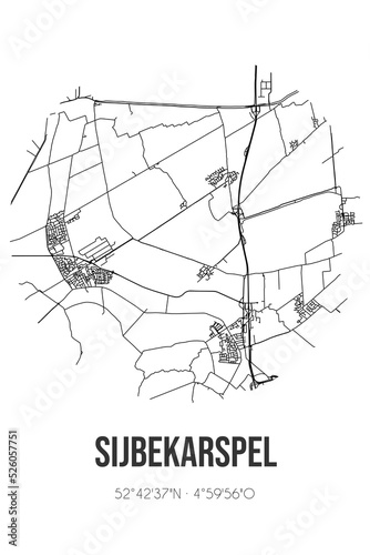 Abstract street map of Sijbekarspel located in Noord-Holland municipality of Medemblik. City map with lines