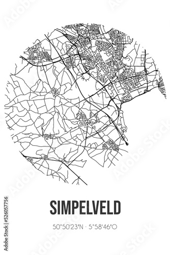 Abstract street map of Simpelveld located in Limburg municipality of Simpelveld. City map with lines