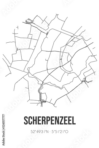 Abstract street map of Scherpenzeel located in Fryslan municipality of Weststellingwerf. City map with lines photo