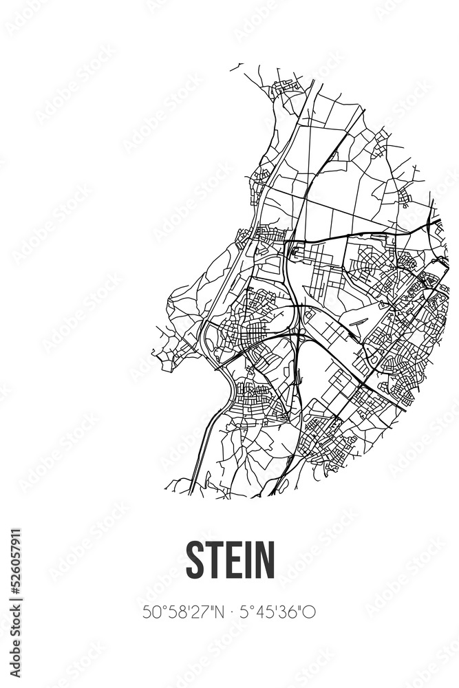 Abstract street map of Stein located in Limburg municipality of Stein. City map with lines