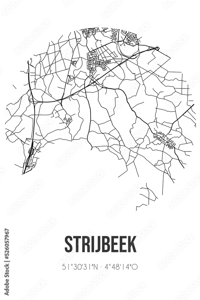 Abstract street map of Strijbeek located in Noord-Brabant municipality of Alphen-Chaam. City map with lines