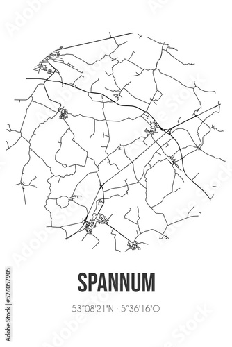Abstract street map of Spannum located in Fryslan municipality of Waadhoeke. City map with lines