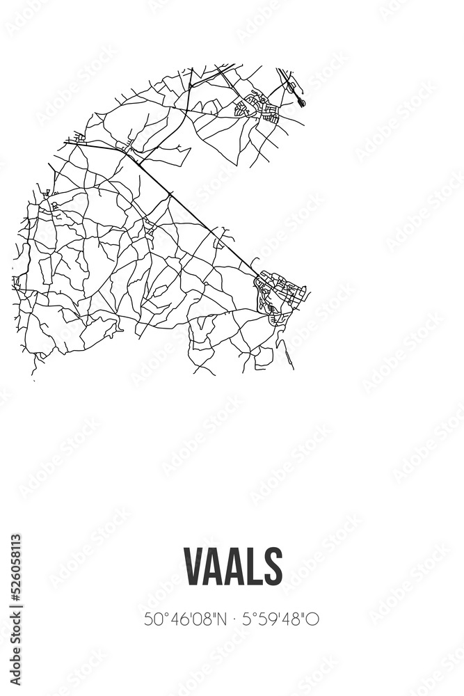Abstract street map of Vaals located in Limburg municipality of Vaals. City map with lines