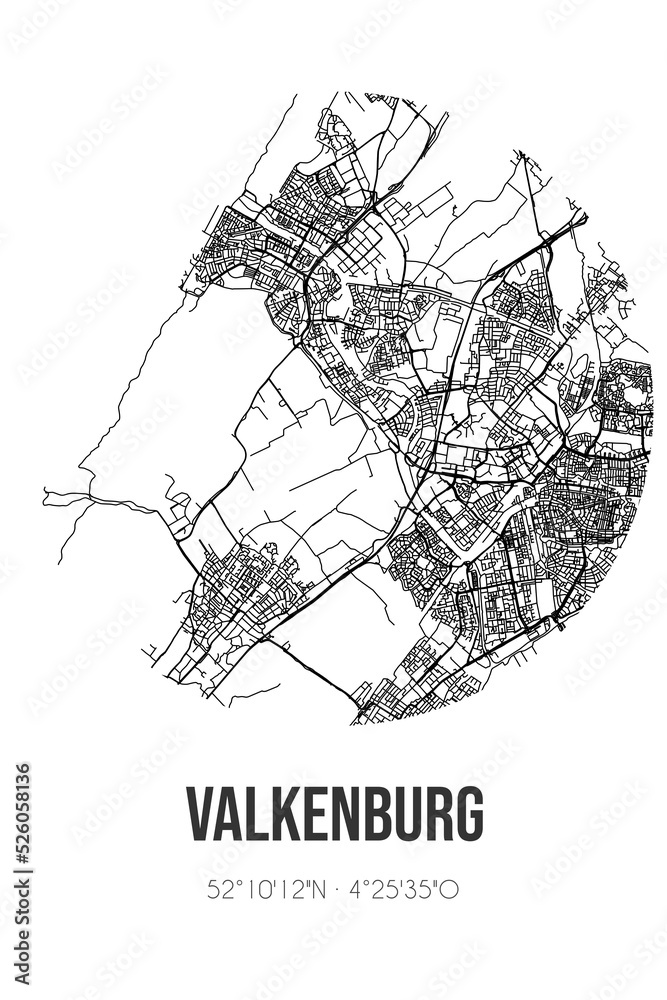 Abstract street map of Valkenburg located in Zuid-Holland municipality of Katwijk. City map with lines