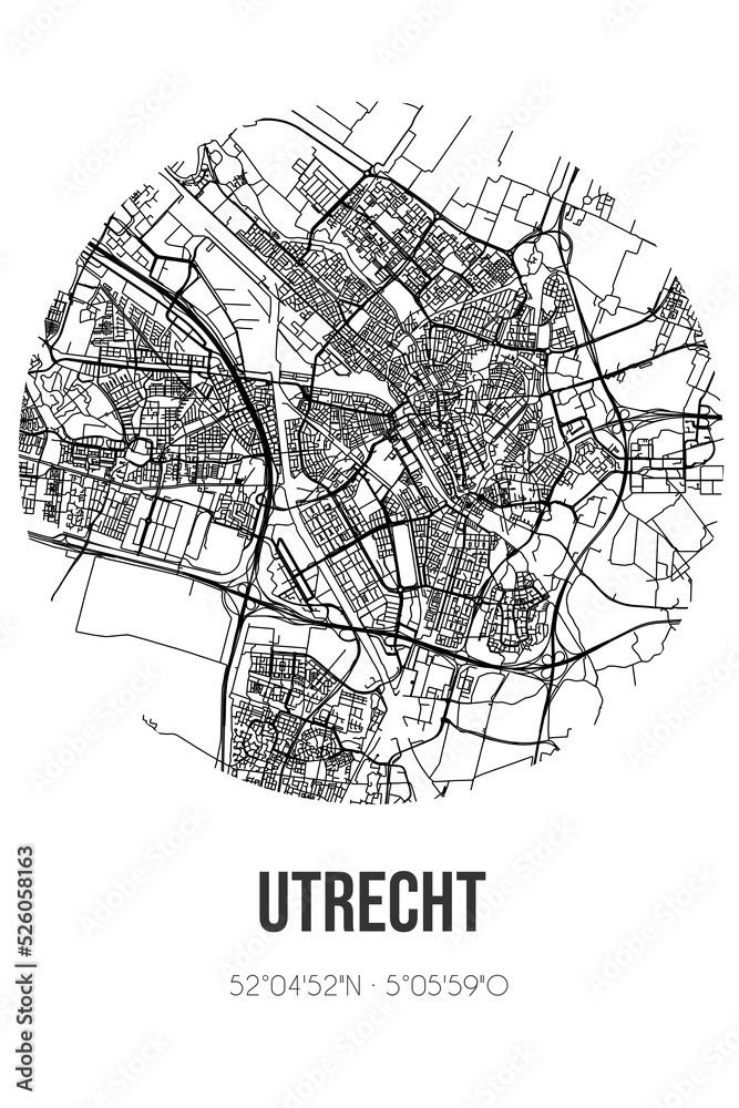 Abstract street map of Utrecht located in Utrecht municipality of Utrecht. City map with lines