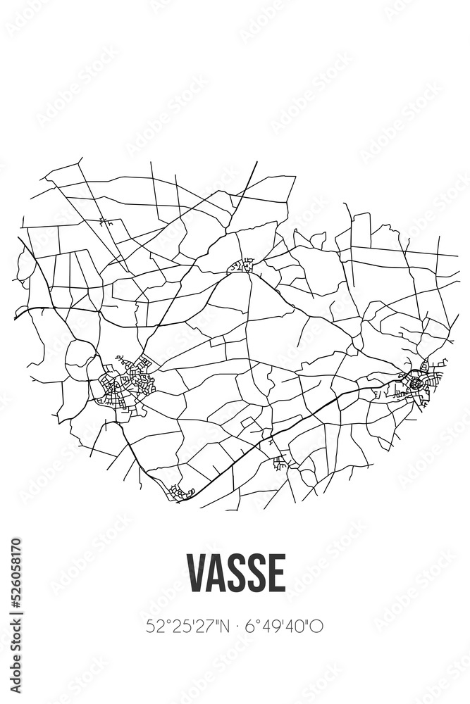 Abstract street map of Vasse located in Overijssel municipality of Tubbergen. City map with lines