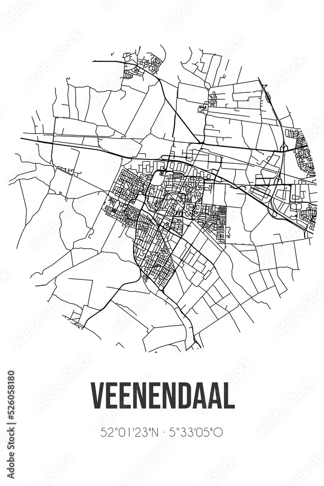 Abstract street map of Veenendaal located in Utrecht municipality of Veenendaal. City map with lines