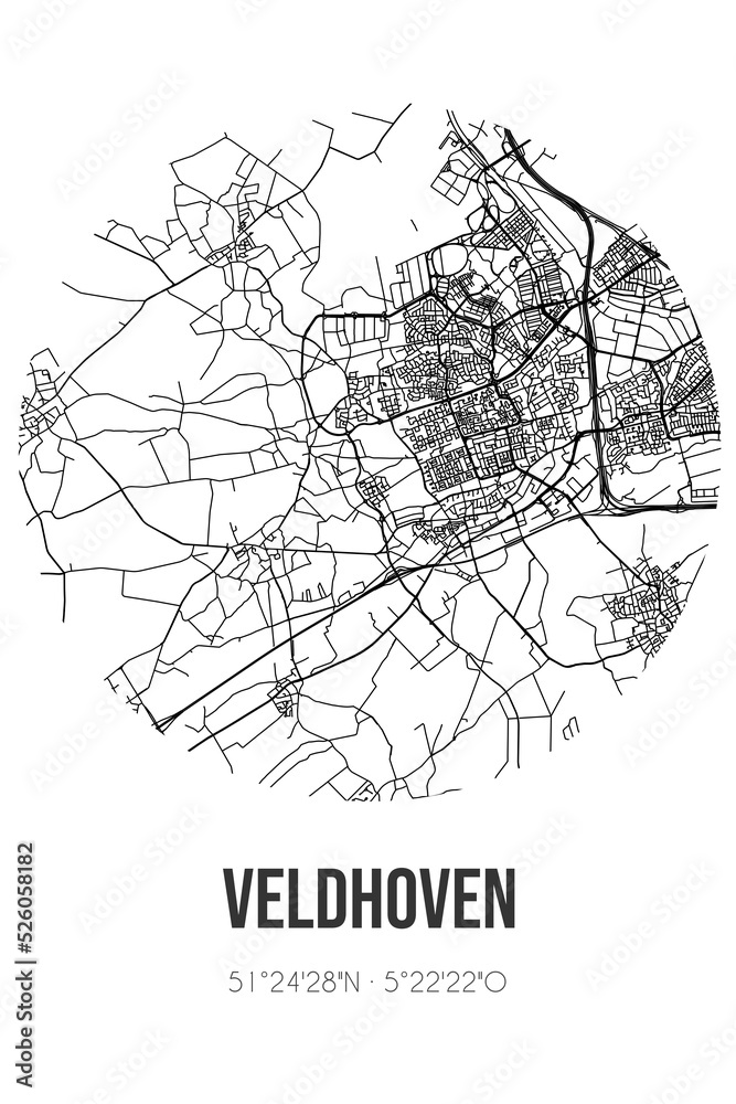 Abstract street map of Veldhoven located in Noord-Brabant municipality of Veldhoven. City map with lines