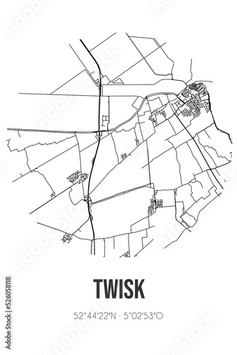Abstract street map of Twisk located in Noord-Holland municipality of Medemblik. City map with lines