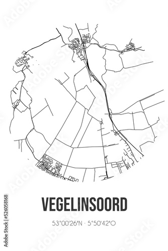 Abstract street map of Vegelinsoord located in Fryslan municipality of De Fryske Marren. City map with lines