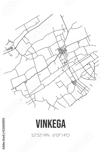 Abstract street map of Vinkega located in Fryslan municipality of Weststellingwerf. City map with lines