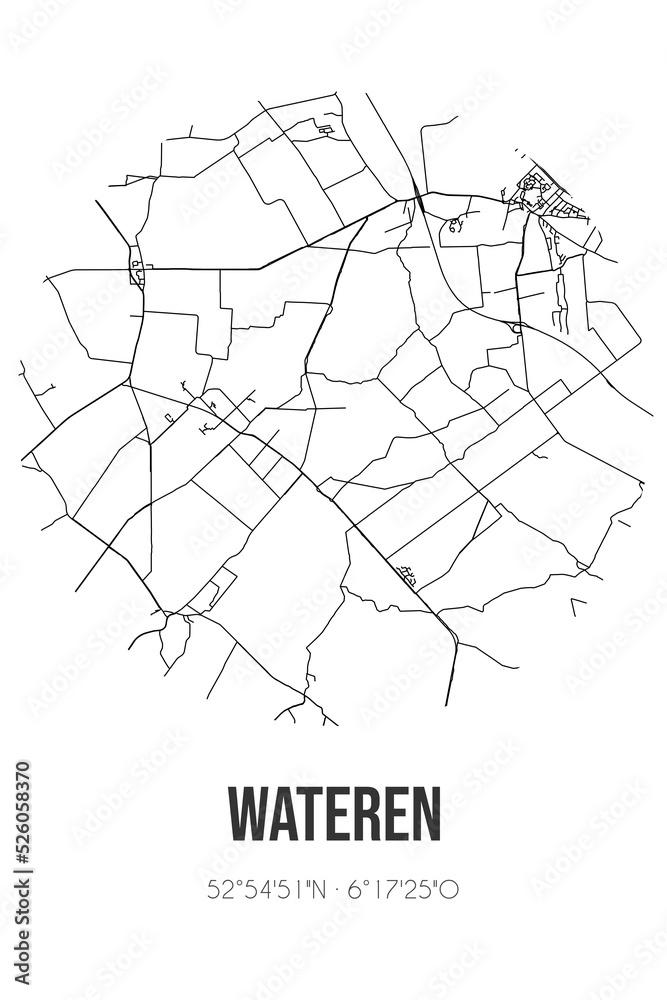 Abstract street map of Wateren located in Drenthe municipality of Westerveld. City map with lines