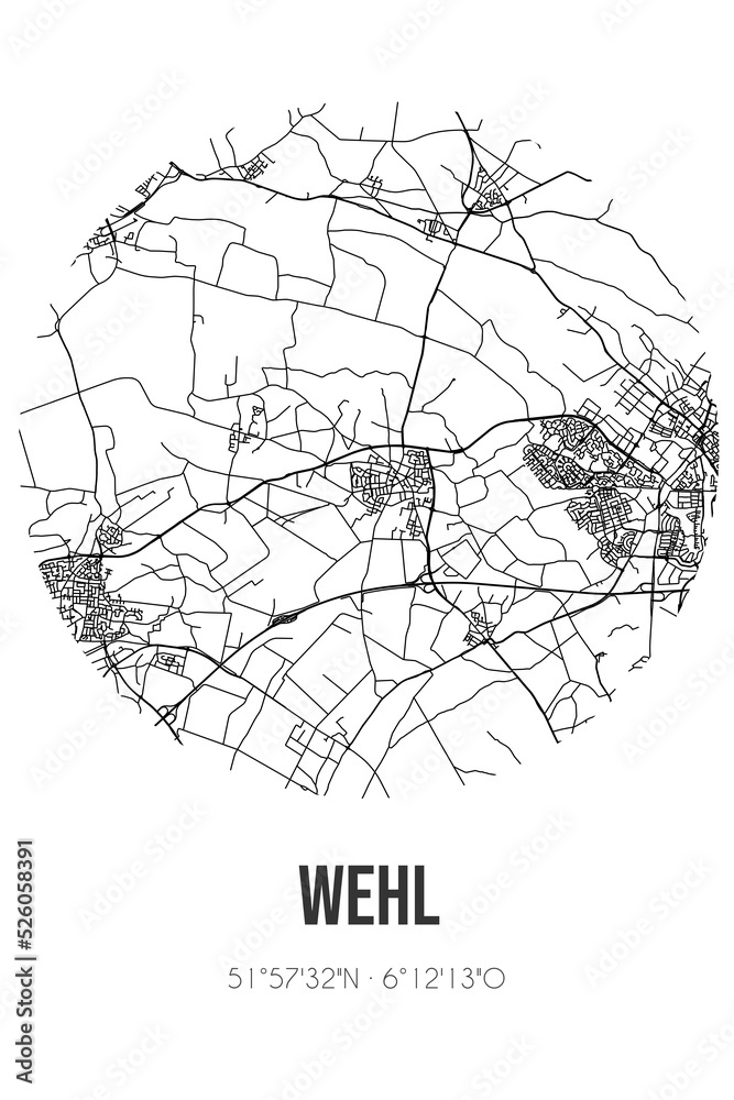 Abstract street map of Wehl located in Gelderland municipality of Doetinchem. City map with lines Abstract street map of Wehl located in Gelderland municipality of Doetinchem. City map with lines