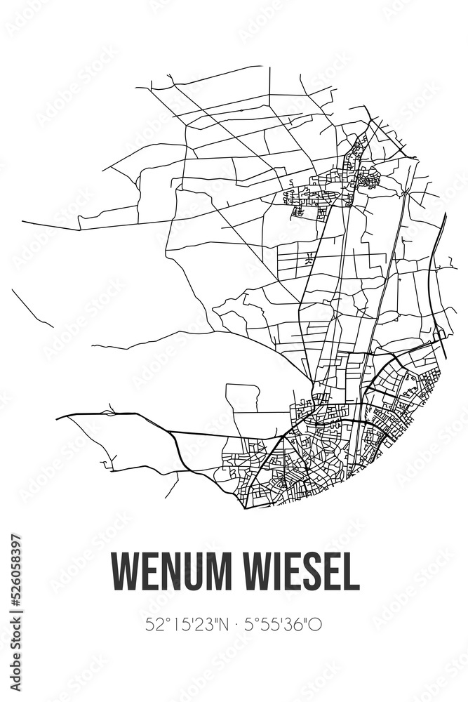 Abstract street map of Wenum Wiesel located in Gelderland municipality of Apeldoorn. City map with lines