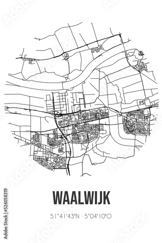 Abstract street map of Waalwijk located in Noord-Brabant municipality of Waalwijk. City map with lines