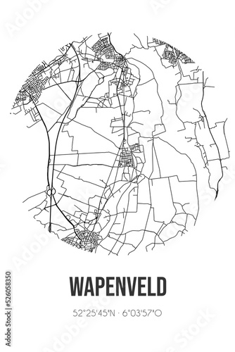 Abstract street map of Wapenveld located in Gelderland municipality of Heerde. City map with lines