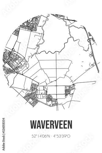 Abstract street map of Waverveen located in Utrecht municipality of De Ronde Venen. City map with lines