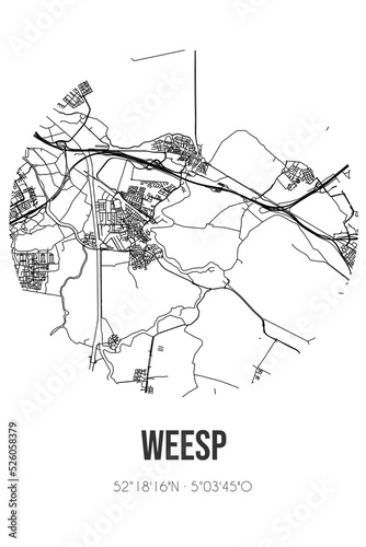 Abstract street map of Weesp located in Noord-Holland municipality of Weesp. City map with lines