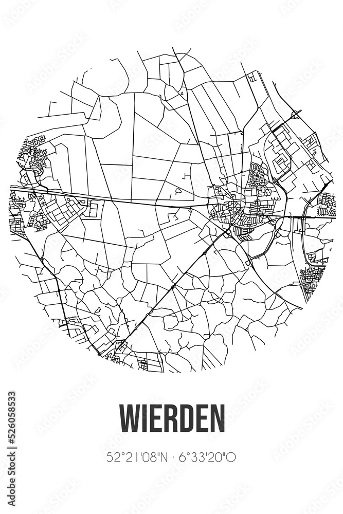 Abstract street map of Wierden located in Overijssel municipality of Wierden. City map with lines