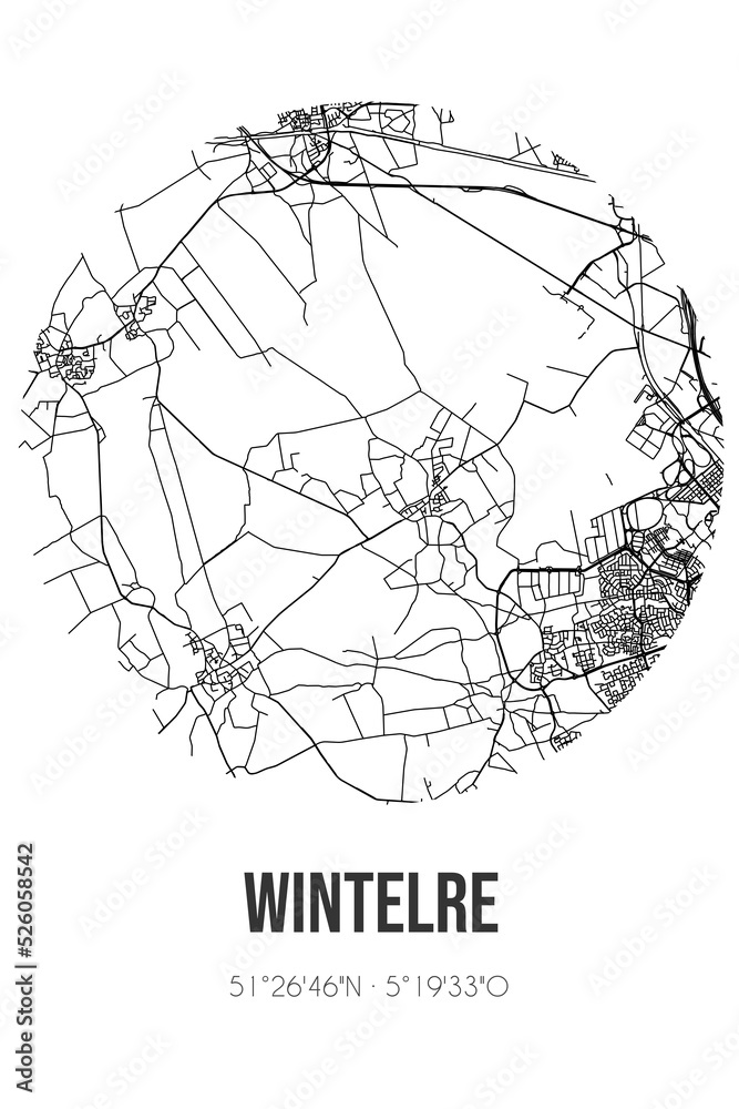 Abstract street map of Wintelre located in Noord-Brabant municipality of Eersel. City map with lines