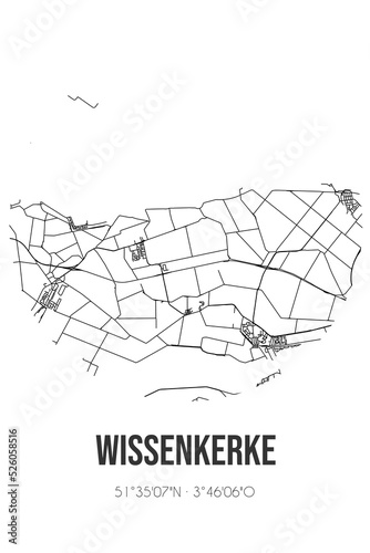 Abstract street map of Wissenkerke located in Zeeland municipality of Noord-Beveland. City map with lines