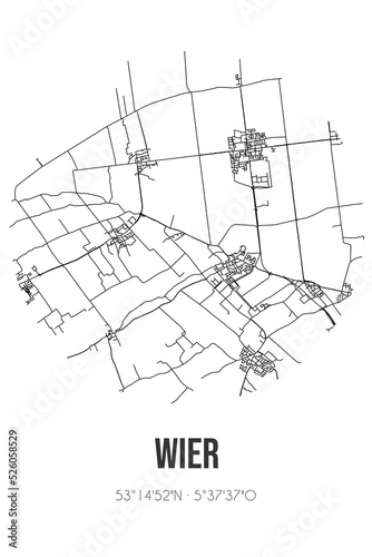 Abstract street map of Wier located in Fryslan municipality of Waadhoeke. City map with lines