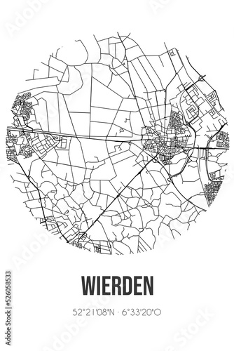 Abstract street map of Wierden located in Overijssel municipality of Wierden. City map with lines