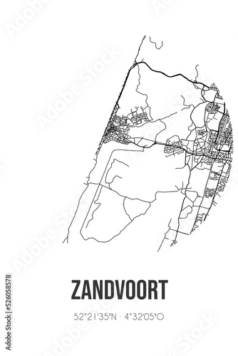 Abstract street map of Zandvoort located in Noord-Holland municipality of Zandvoort. City map with lines