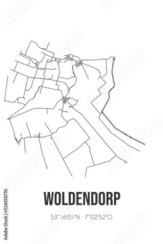 Abstract street map of Woldendorp located in Groningen municipality of Delfzijl. City map with lines