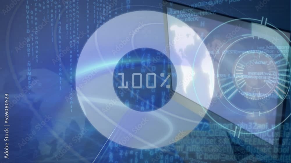 Animation of moving clock over data processing on blue background Animation of moving clock over data processing on blue background