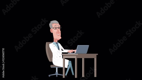 Wallpaper Mural Cartoon male elderly gray-haired doctor character working with laptop at workplace animation with alpha channel Torontodigital.ca