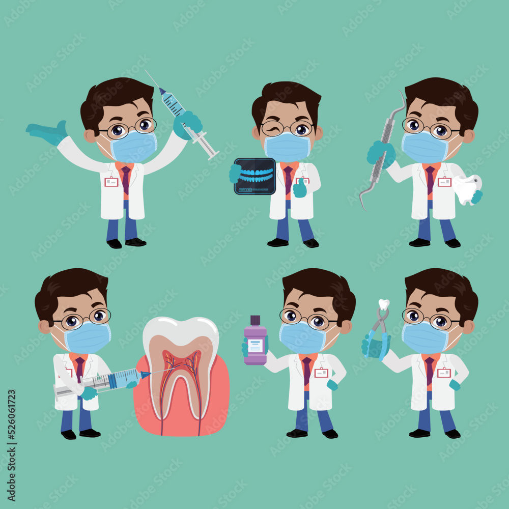 Dentist character and dental care concept