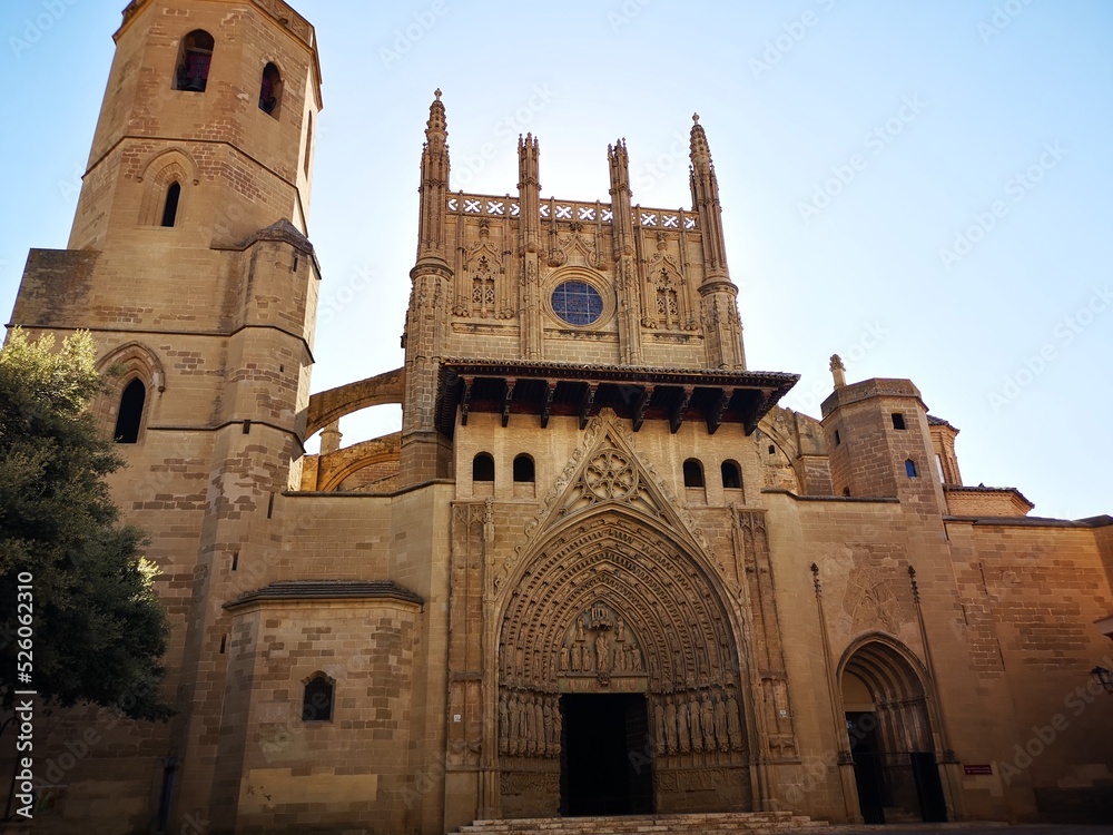 statues at the gothic gate of Huesca Cathedral Spain statues at the gothic gate of Huesca Cathedral Spain