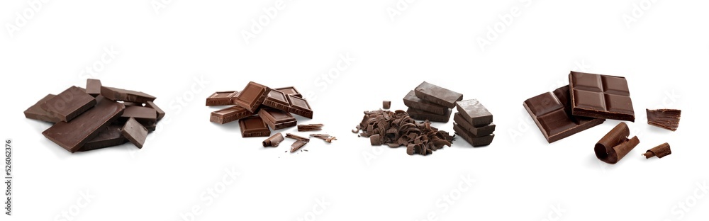 Set of chocolate brownie pieces on the desk Set of chocolate brownie pieces on the desk