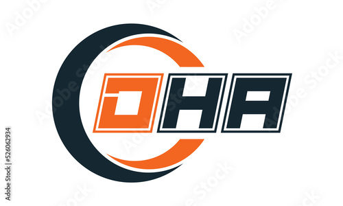 DHA three-letter circle logo design. custom font logo vector template | abstract logo | word mark logo | letter mark logo | business logo | minimalist logo | font logo |