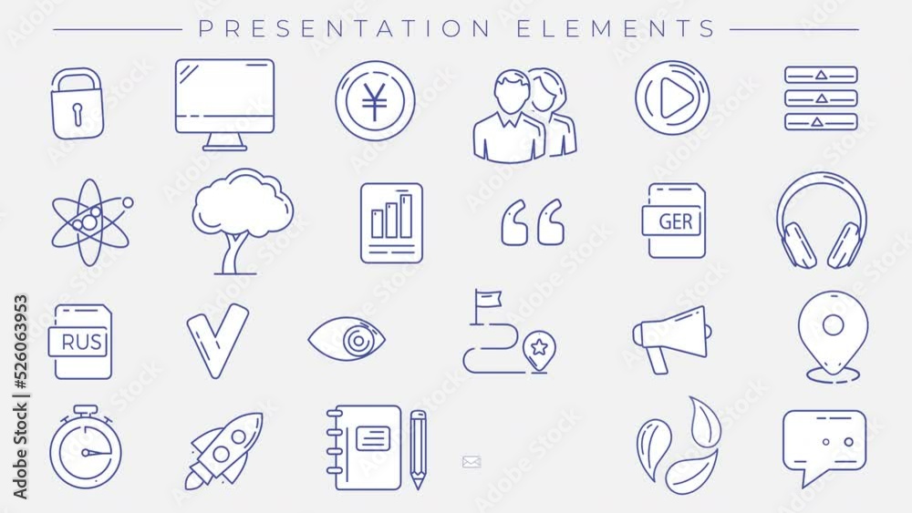 Presentation Elements collection of line icons on the alpha channel.