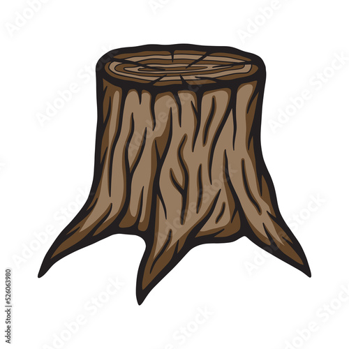 Vintage retro mechanic woodwork stump. Can be used like emblem, logo, badge, label. mark, poster or print. Monochrome Graphic Art. Vector. Hand drawn element in engraving style.