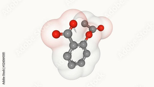 3D rendering of aspirin structure (ball-and-stick model with semitransparent molecular surface). Aspirin is  also known as acetylsalicylic acid (ASA).  photo