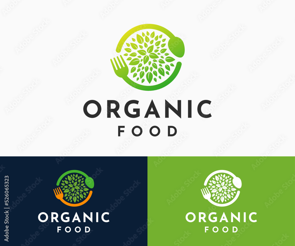 Healthy Food Logo Template. Organic Vector Design.for Menu Restaurant Or  Cafe, Fork, Spoon And Leaves Concept Royalty Free SVG, Cliparts, Vectors,  and Stock Illustration. Image 140027473.