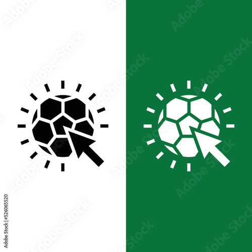 Football or Soccer Click icon in Glyph Style. A soccer ball with an arrow cursor is a symbol of a click for a mobile app, game, ui ux, or website. Vector illustration icons.