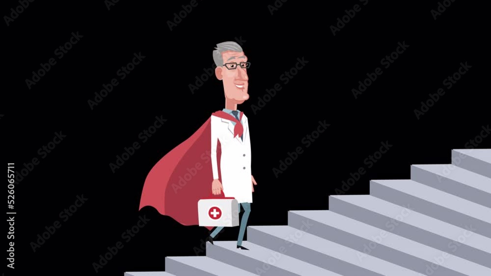 2d animation, alpha channel, ambulance, animation, care, career, cartoon, character, climb, climbing, comic, doctor, elderly, first aid kit, flat, funny, happy, health, hero, isolated, job, level, loo