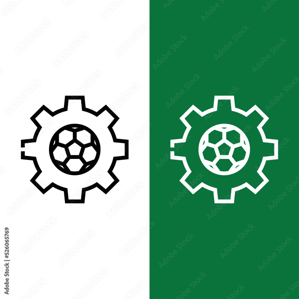 Football or Soccer Gear Vector icon in Outline Style. a gear with soccer ball is a symbol of settings or menu. Vector illustration icons can be used for apps, websites, or part of logo. Football or Soccer Gear Vector icon in Outline Style. a gear with soccer ball is a symbol of settings or menu. Vector illustration icons can be used for apps, websites, or part of logo.