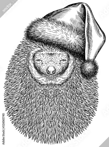 Vintage engrave isolated christmas hedgehog set illustration santa costume cut ink sketch. Wild pet background line new year hat hedge vector art