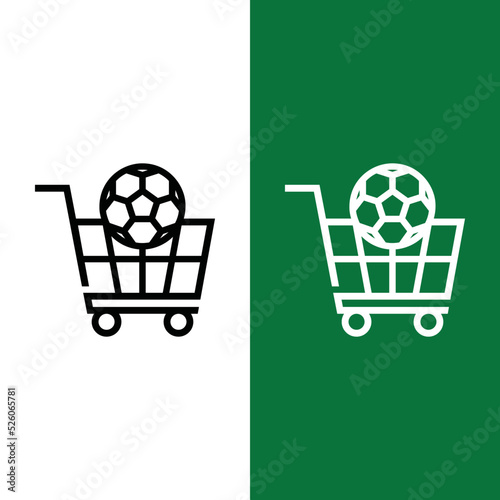 Football or Soccer Shopping Cart Vector icon in Outline Style. Cart with soccer ball is a symbol of Shop or Market. Vector illustration icons can be used for apps, websites, or part of logo.